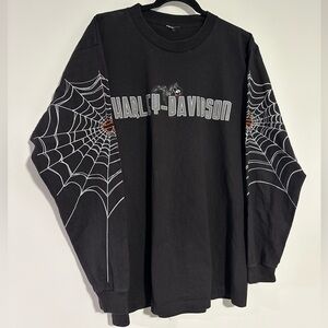 Rare 2000s Harley Davidson Spiderweb 🕸️ Graphic Long Sleeve Shirt Mens Large